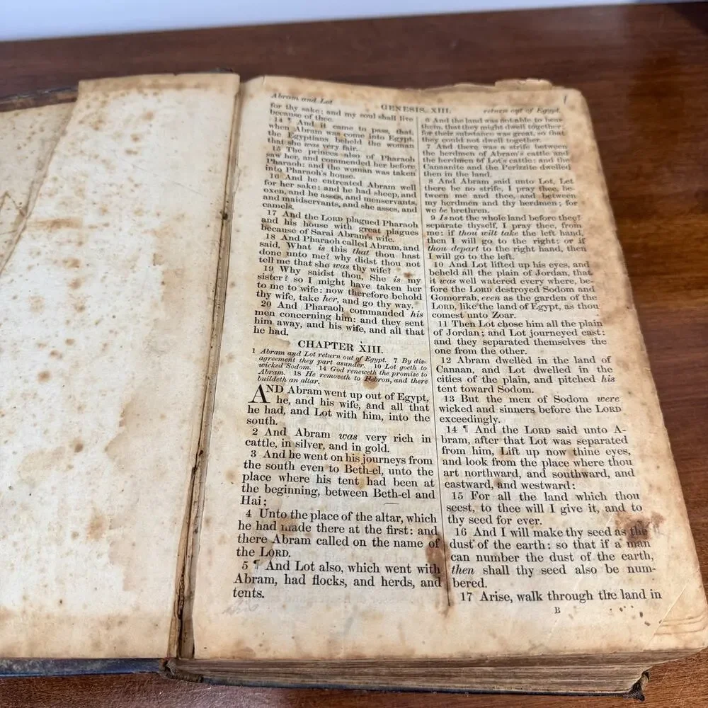 Antique 19th Century Large Leather Family Bible King James KJV Primitive 1850